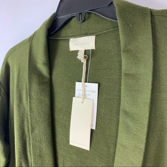 MelloDay Black Open Front Side Pockets Butter Super-Soft Olive Green Cardigan - Picture 6 of 6